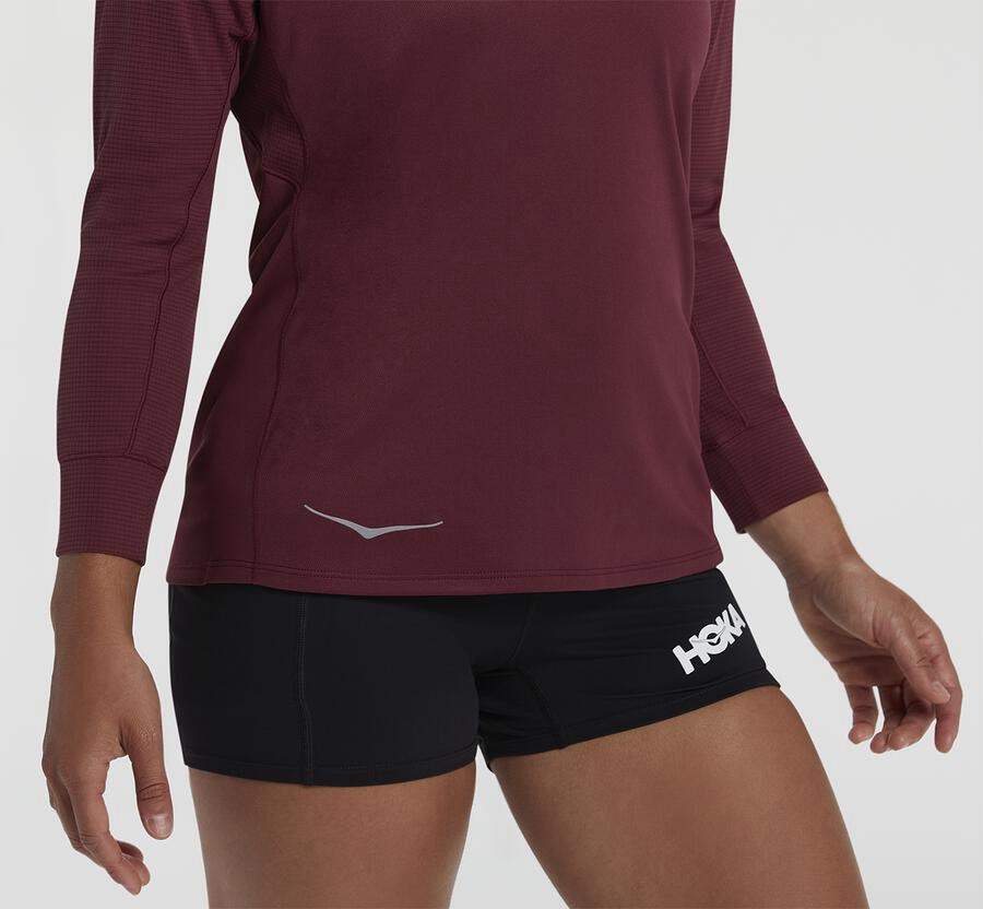 Top Hoka One One Mujer Marrom - Performance 3/4 Sleeve - JAQS53196